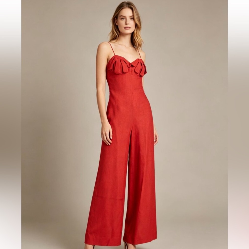 FARM Rio Red Spaghetti-Strap Wide-Leg Jumpsuit